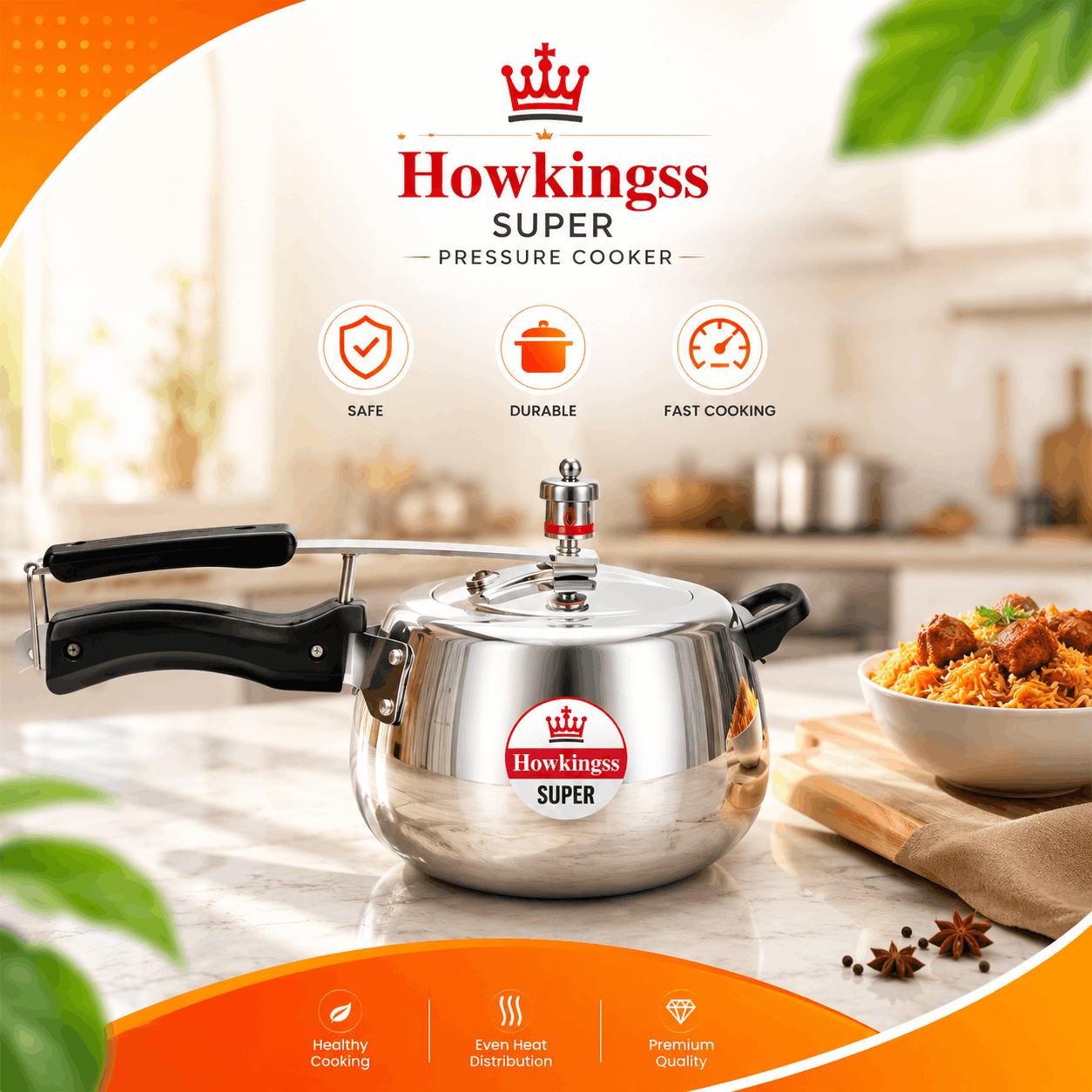 Howkingss Super 4.5 Liter Pressure Cooker  Queen Oval Design Aluminum Cooker